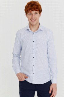 Shirt - Men's Blue Cotton Slim Fit Slim Fit Jacquard Patterned Italian Collar Long Sleeve Shirt 100351206 - Turkey