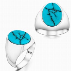 mix - Natural Turquoise Turquoise Stone Simple Model Silver Ring 100346398 - Turkey