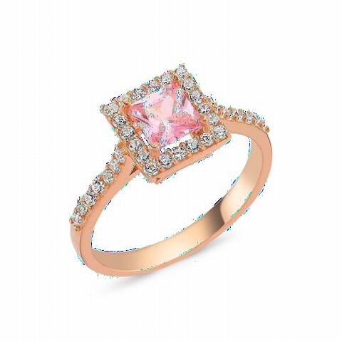 Rings - Pink Effect Solitaire Women's Sterling Silver Ring 100347286 - Turkey