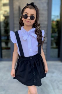 Kids - 3-teiliger schwarzer Loaflet-Rock-Anzug für Mädchen mit Knöpfen vorne und Polka Dots 100328458 - Turkey