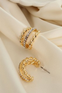 Jewelry & Watches - Zircon Stone 3-Combined Twirl Model Hoop Earrings 100320001 - Turkey