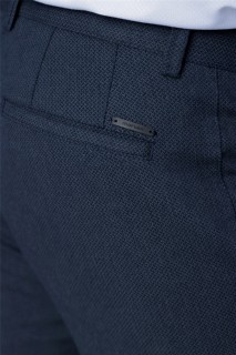 Men's Navy Blue Palermo Cotton Slim Fit Side Pocket Linen Trousers 100350654