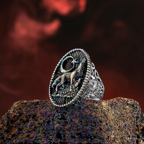 Bozkurt Patterned Ottoman Tugra Silver Men's Ring 100348836