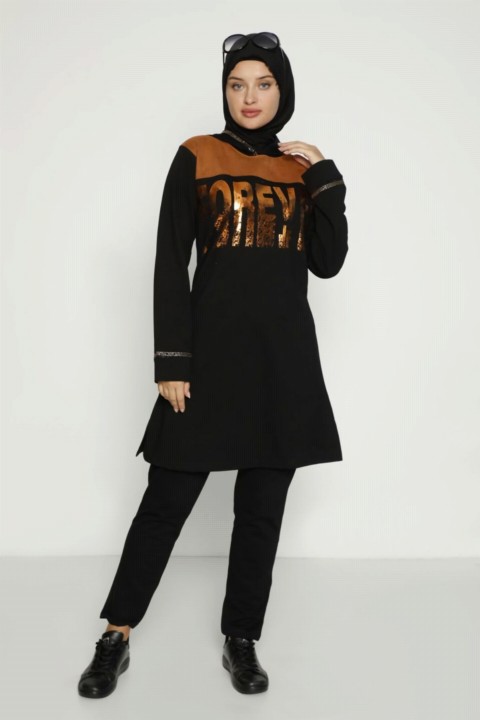 Lingerie & Pajamas - Women's Print Detailed Hoodie Tracksuit Set 100325587 - Turkey