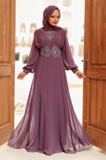 Evening & Party Dresses - Dark Dusty Rose Hijab Evening Dress 100338530 - Turkey
