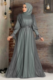Evening & Party Dresses - Grey Hijab Evening Dress 100336172 - Turkey