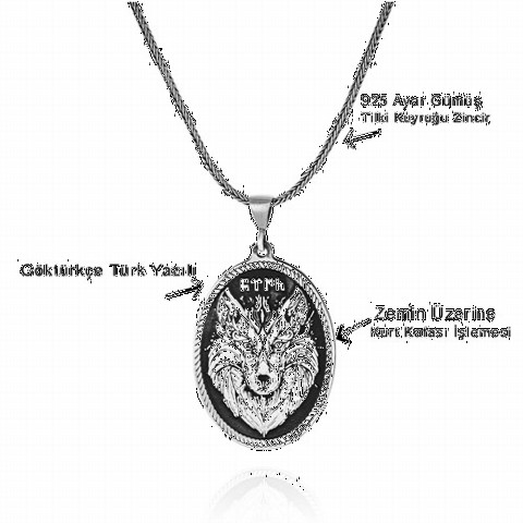 Black Ground Wolf Head Gokturk Turkish Silver Necklace 100349477