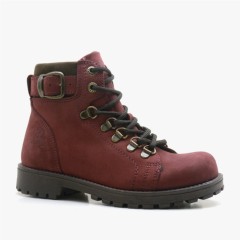Boots - Griffon Genuine Leather Children's Boots Zipped Furred Dark Red 100278673 - Turkey