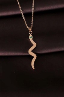 Necklaces - Snake Figured Rose Gold Color Steel Women's Necklace 100327497 - Turkey