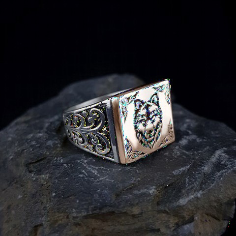 Wolf Head Ottoman Pattern Silver Ring 100349813