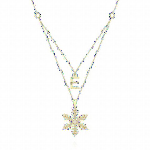 Initials Opal Stone Snowflake Silver Necklace Gold 100350072