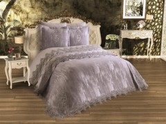 Bedding - French Guipure Cloud Bridal Set Gray 100259591 - Turkey