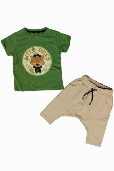 Baby Boy Clothes - Baby Boy Wild Ones Text Printed Green Top Set 100328236 - Turkey