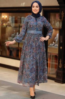 Clothes - İndigo Blue Hijab Dress 100344969 - Turkey