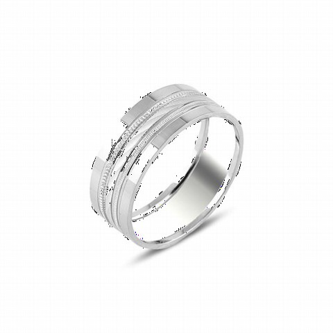 Men - Stripe Patterned Silver Wedding Ring 100346995 - Turkey