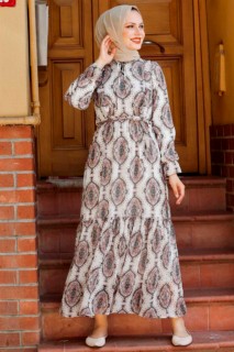 Clothes - Ecru Hijab Dress 100337957 - Turkey