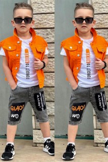 Boy's Front Button Vest Orange Denim Shorts Suit 100328213