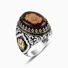 Men Shoes-Bags & Other - Ottoman Patterned Amber Stone Seal of Prophet Solomon Silver Ring 100348109 - Turkey