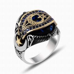 Zircon Stone Rings - خاتم رجالي فضة بحجر الزركون نجم القمر أزرق 100348153 - Turkey