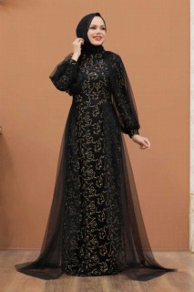 Wedding & Evening - Gold Hijab Evening Dress 100337570 - Turkey