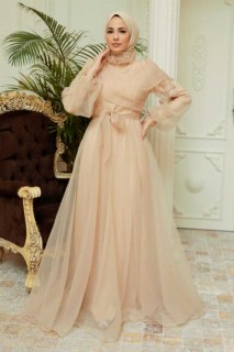 Wedding & Evening - Gold Hijab Evening Dress 100341599 - Turkey