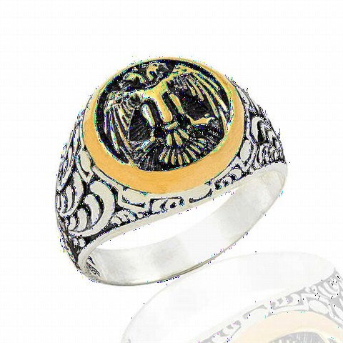 Animal Rings - Double Headed Eagle Symbol Ottoman Motif Sterling Silver Men's Ring 100348595 - Turkey