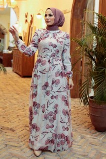 Clothes - Dusty Rose Hijab Dress 100337602 - Turkey