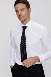 Men's White Basic Slim Fit Slim Fit Solid Collar Long Sleeve Shirt 100351308