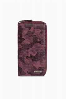 Handbags - Guard Claret Red Camouflage Printed Leather Zipper Wallet 100345877 - Turkey