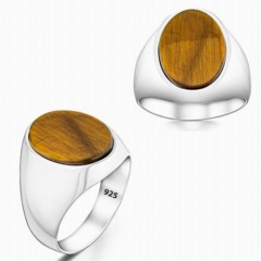 mix - Natural Tiger Eye Stone Simple Model Silver Ring 100346395 - Turkey