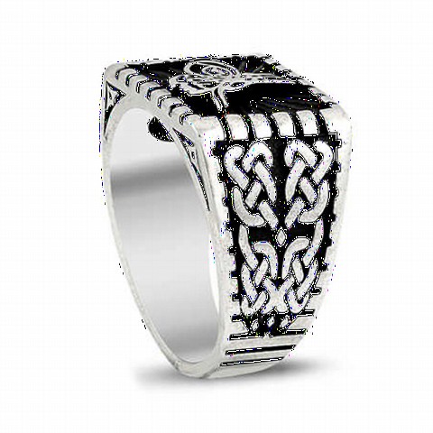 mix - Tugra Motif Knitted Patterned Silver Men's Ring 100348423 - Turkey