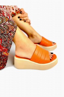 Pauline Orange Wedge Heel Slippers 100344318