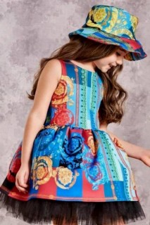 Girl Clothing - Girl Versailles Blue Dress with Bag and Hat Fluffy Tulle 100328478 - Turkey