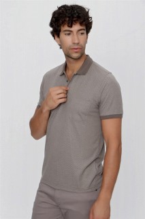 Men's Beige Polo Collar Dynamic Fit Comfort Fit Pocket Patterned T-Shirt 100350940