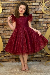 Girl's Flower Embroidered Skirt Fluffy Tulle Claret Red Evening Dress 100328404