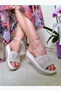 Shoes - Yorgi Cream Knitted Slippers 100343538 - Turkey