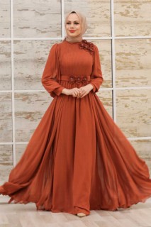 Evening & Party Dresses - Terra Cotta Hijab Evening Dress 100336360 - Turkey