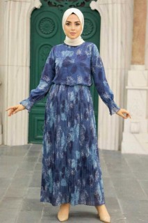 Clothes - İndigo Blue Hijab Dress 100341641 - Turkey