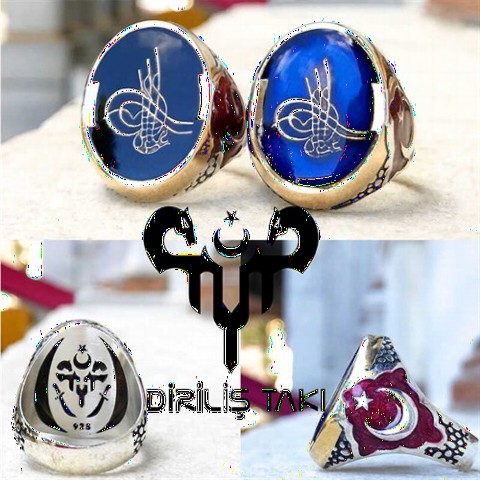 Silver Rings 925 - Moon Yildiz Tugra Silver Men's Ring 100349206 - Turkey