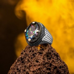 Mystic Topaz Silver Ring With Zircon Stone Around 100346347