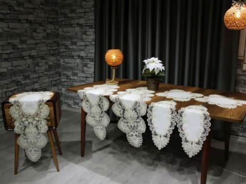 Living room Table Set - Dowry Land Palmiye 7 Piece Silvery Living Room Set Cream 100330854 - Turkey