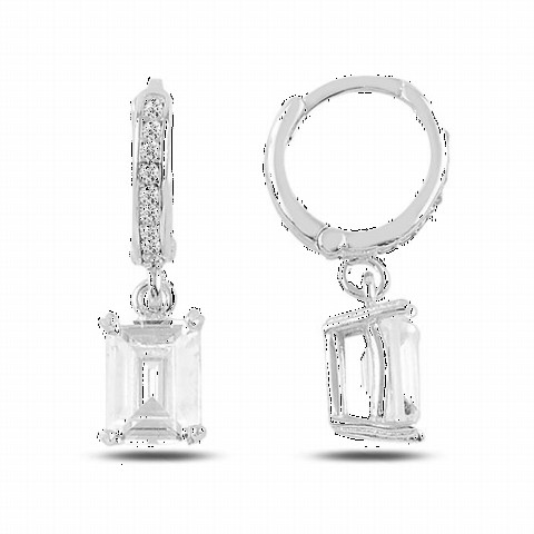 jewelry - Baguette Stone Silver Women's Earrings 100347502 - Turkey