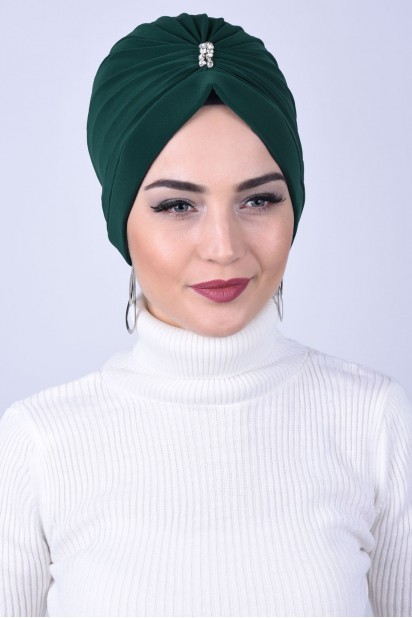 Woman Bonnet & Turban - الحجر الأوسط مرصع بالجواهر الزمرد الأخضر - Turkey