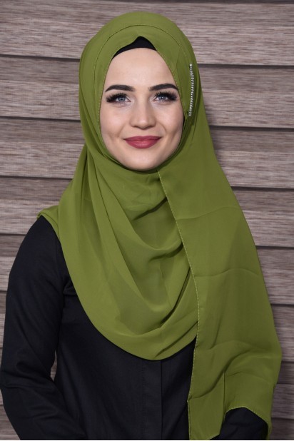 Woman Bonnet & Hijab - Châle Pierre Élégant Vert Huile - Turkey