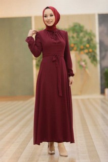 Clothes - Claret Red Hijab Dress 100336530 - Turkey