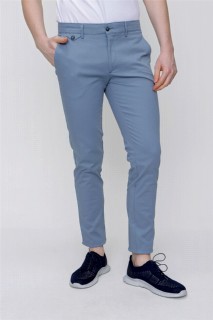 Men's Blue Cotton Jacquard Slim Fit Slim Fit Side Pocket Trousers 100351380