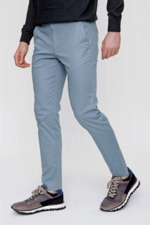 Men's Blue Cotton Slim Fit Side Pocket Linen Trousers 100351240