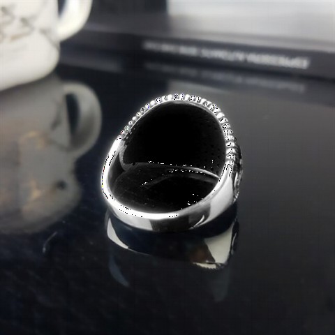 Others - Micro Stone Patterned Men's Silver Ring 100349668 - Turkey