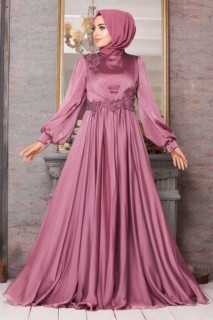 Woman Clothing - Dusty Rose Hijab Evening Dress 100333863 - Turkey