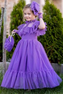 Evening Dress - Girl Kid Noble Beaute Lilac Evening Dress with Hat 100328280 - Turkey